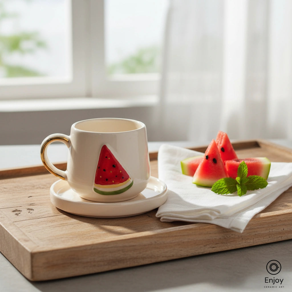 Handmade Watermelon Espresso Cup with Saucer – 5.4oz Ceramic Cup
