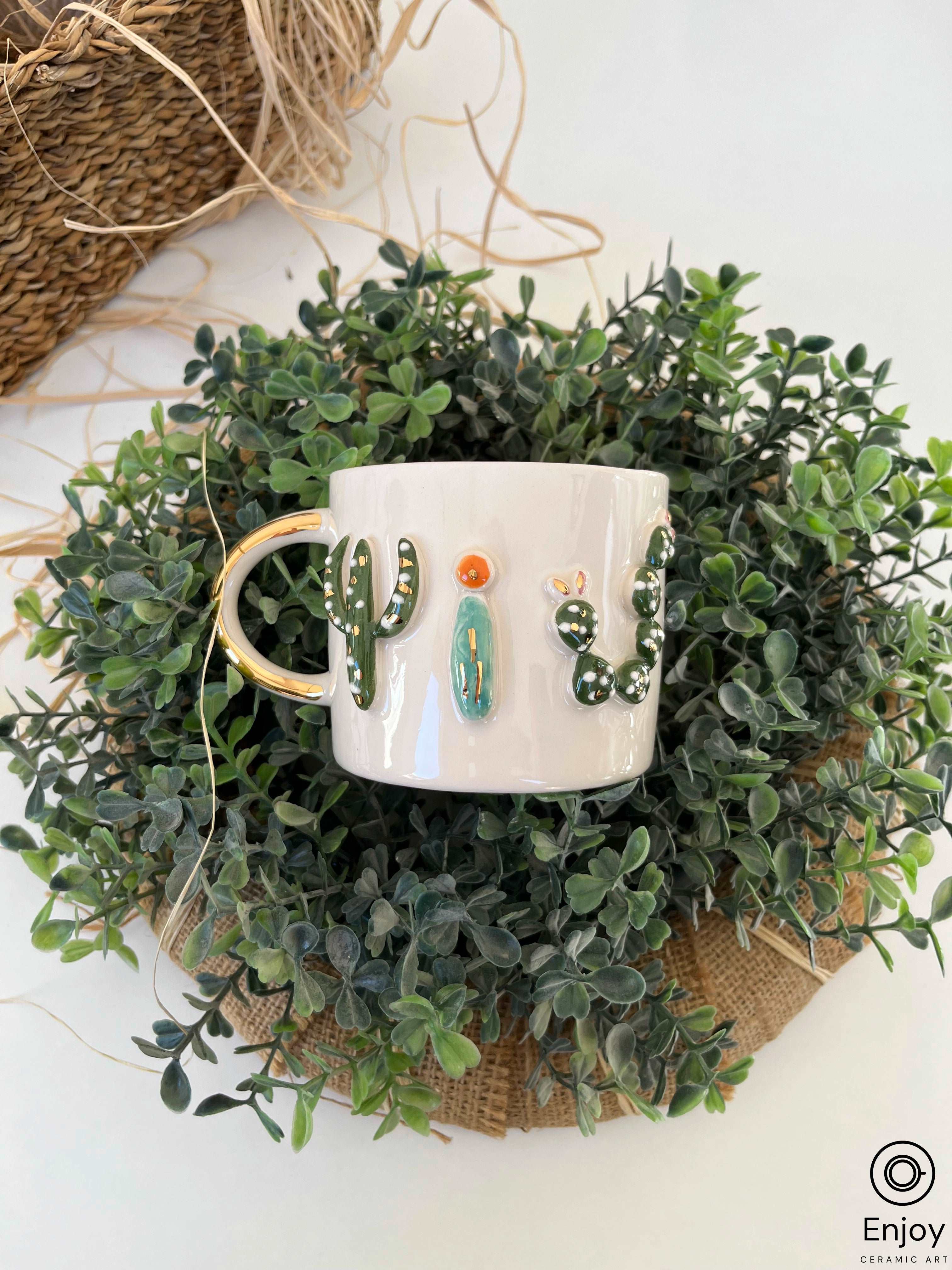 Handmade Happy Forest Floral Coffee Mug - 10oz, Hand-thrown