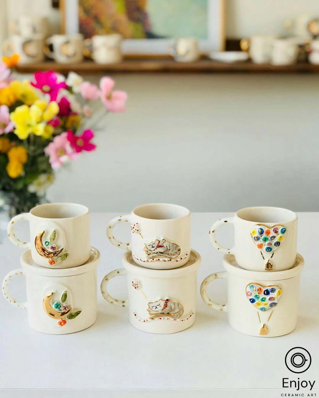 Handmade Gold Crescent Moon With Flowers Mug 10 oz, Crescent Gifts for Women, Gold Crescent Moon Mug, Moon Gift Ideas, Mothers Day Gift