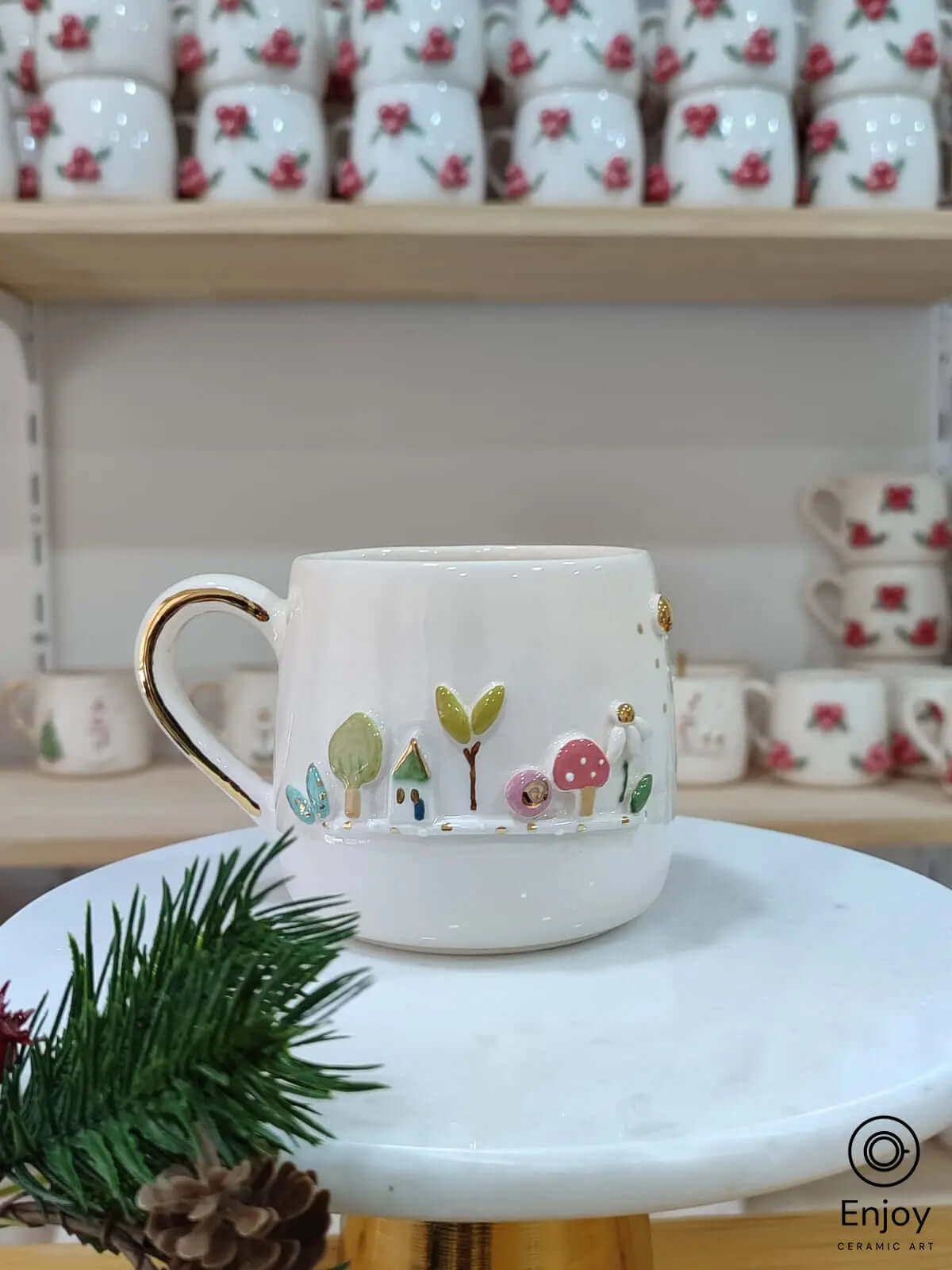 Botanic Garden Mug - Handmade Ceramic Mug with Gold Handle – Enjoy ...