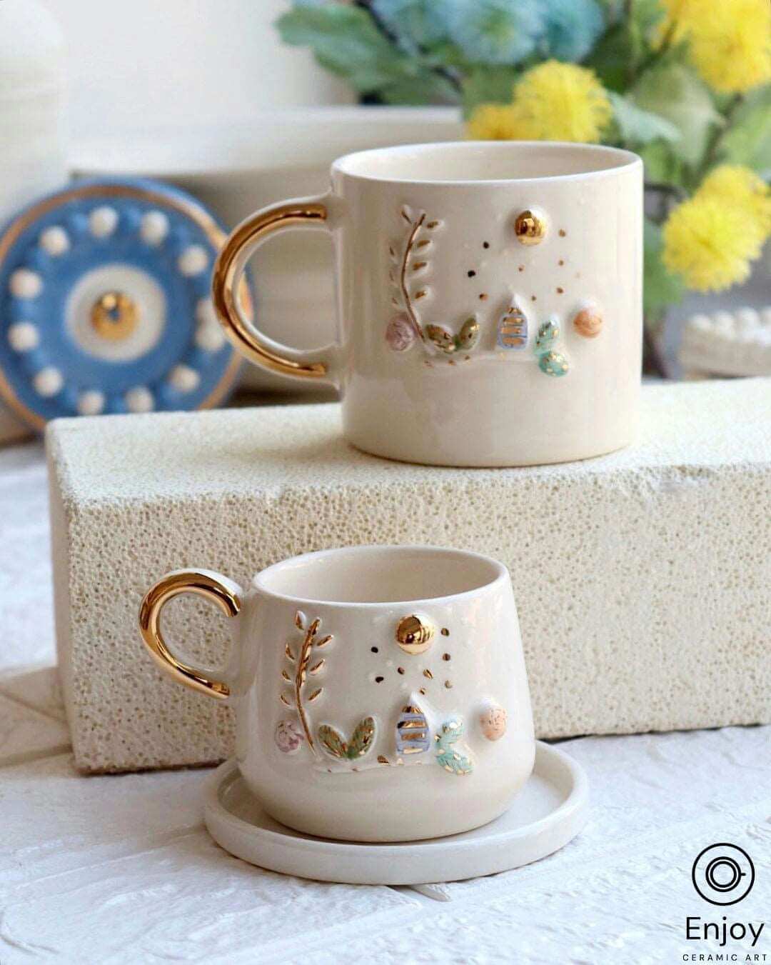 Handmade Floral Mug 10 oz- Handmade Gift - Cute Floral Mug - Floral Birthday Gift Idea - Floral Coffee Cup - Happy Forest Mug - Bridesmaid Gifts