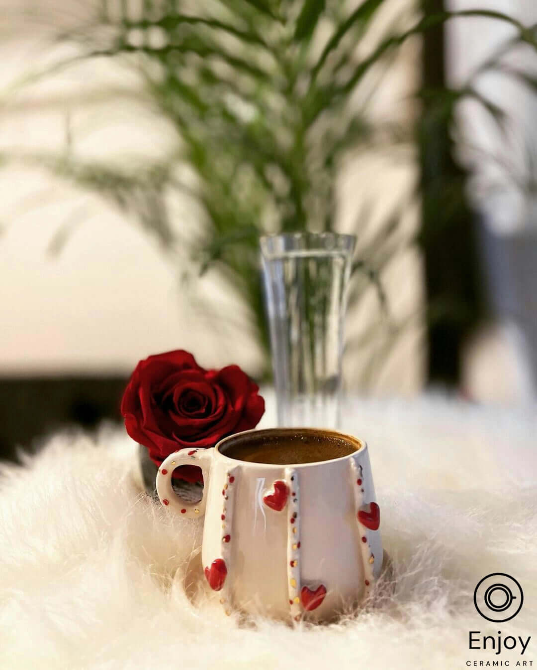 Handmade 'Love Way' Red Heart-Shaped Espresso Cup & Saucer Set - 5.4 oz, Ceramic Valentine's Espresso Mugs, Perfect Gift for Her