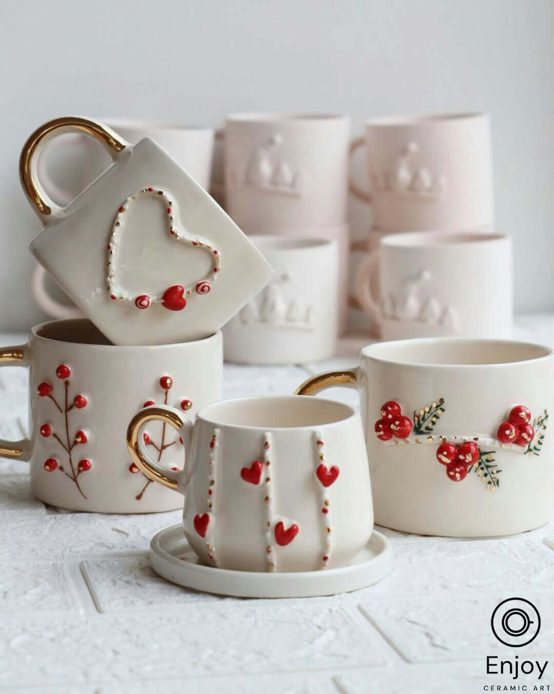 Handmade 'Love Way' Red Heart-Shaped Espresso Cup & Saucer Set - 5.4 oz, Ceramic Valentine's Espresso Mugs, Perfect Gift for Her