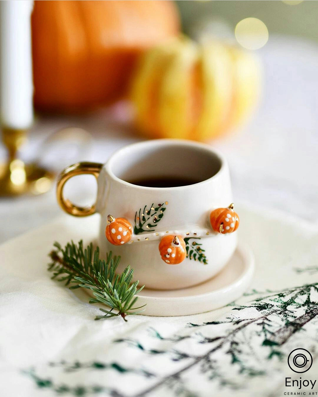 Ceramic 2 Long Espresso Cups Set, 4 Oz Pottery Tea Cups