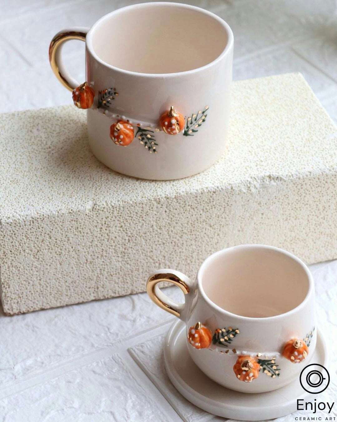 Handmade Pumpkin Mug with Gold Handle 10 oz, Pumpkin Spice Mug, Halloween Ceramic Mug, Thanksgiving Gifts Ideas, Pumpkin spice latte, Fall vibes