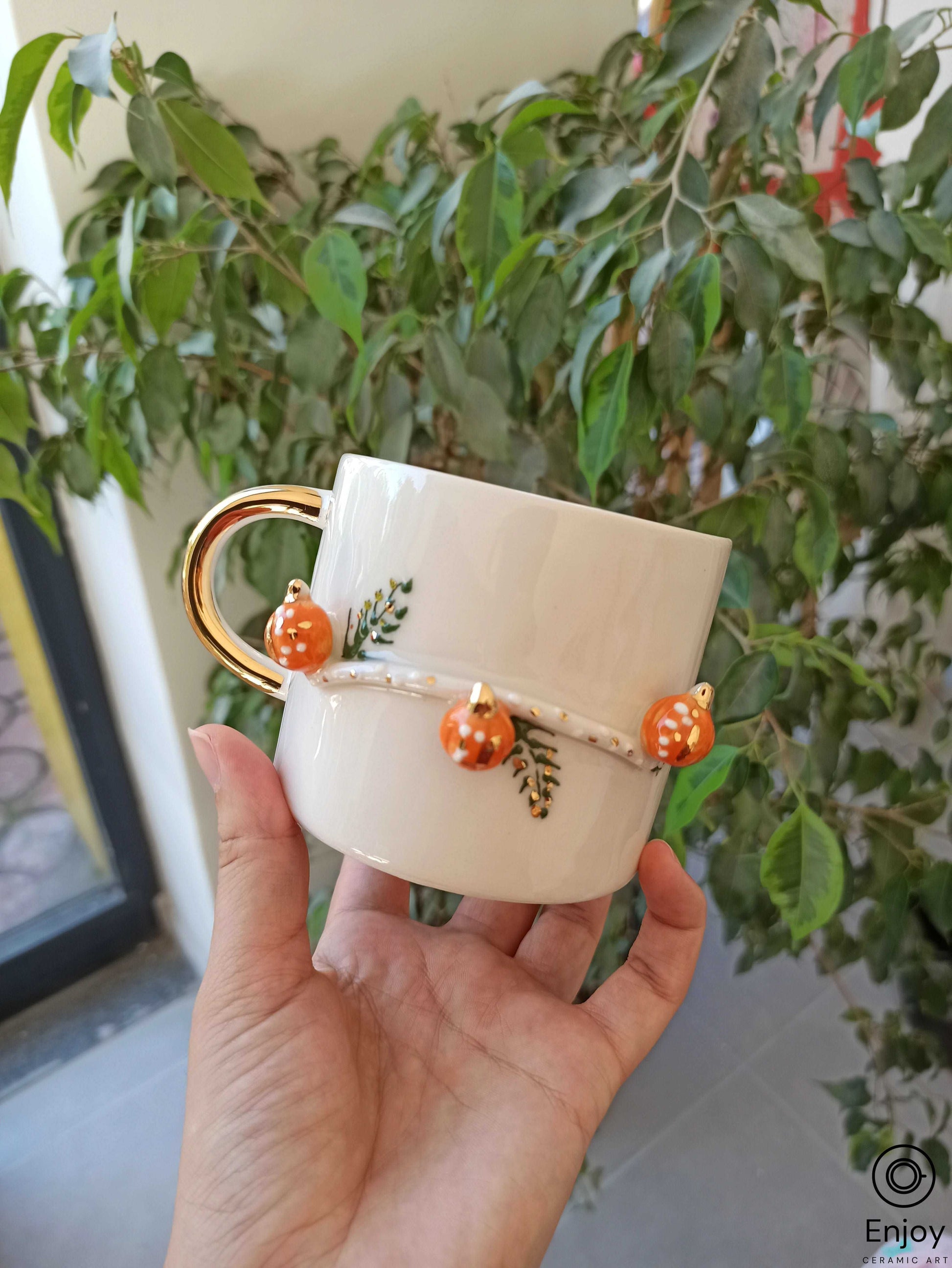 Handmade Pumpkin Mug with Gold Handle 10 oz, Pumpkin Spice Mug, Halloween Ceramic Mug, Thanksgiving Gifts Ideas, Pumpkin spice latte, Fall vibes