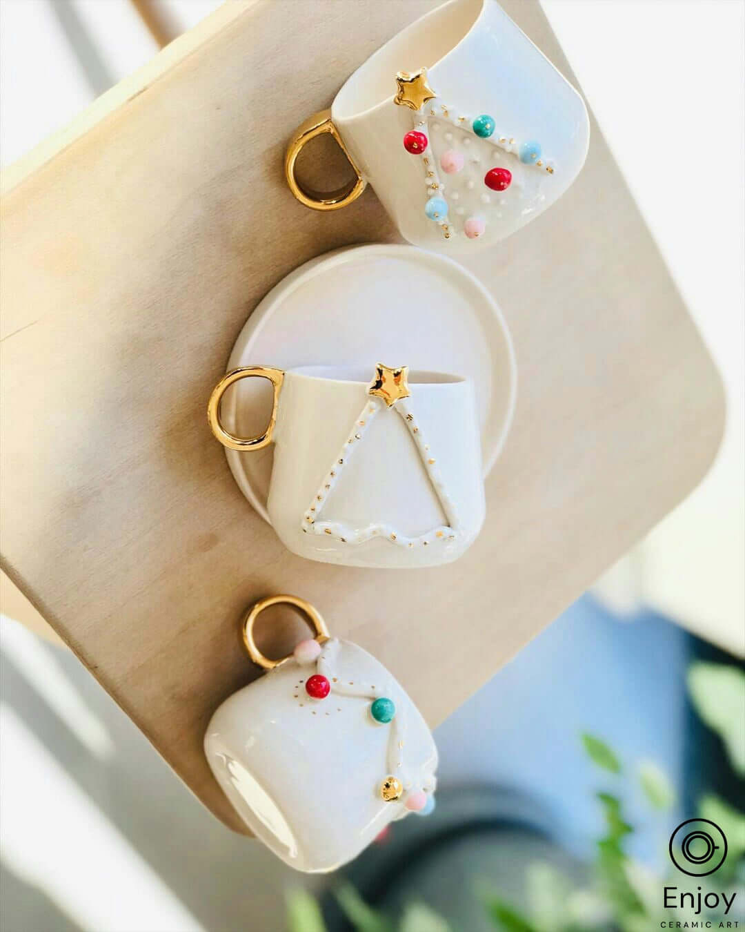 Handcrafted 'Holiday Cheer' Christmas Tree Ceramic Espresso Cup & Saucer Set - 5.4oz Festive Gift for Coffee Lovers