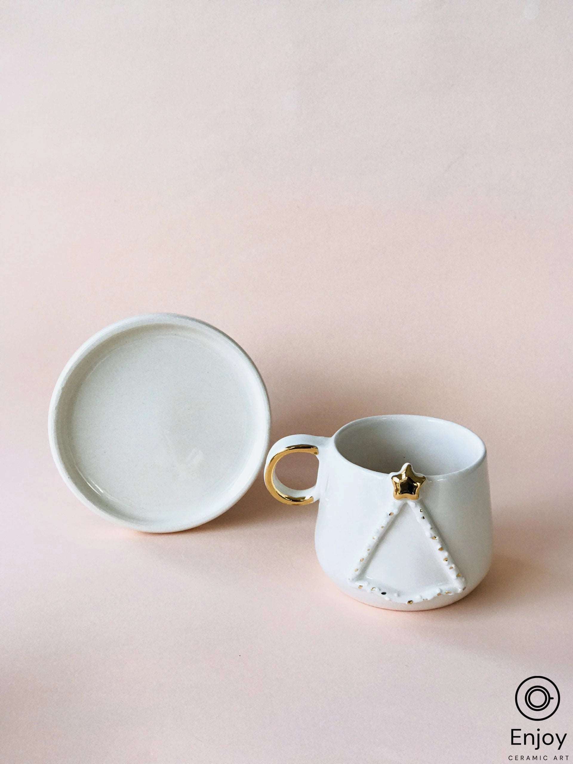 Handcrafted 'Holiday Cheer' Christmas Tree Ceramic Espresso Cup & Saucer Set - 5.4oz Festive Gift for Coffee Lovers