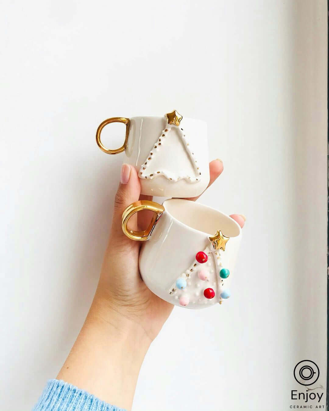 Handcrafted 'Holiday Cheer' Christmas Tree Ceramic Espresso Cup & Saucer Set - 5.4oz Festive Gift for Coffee Lovers