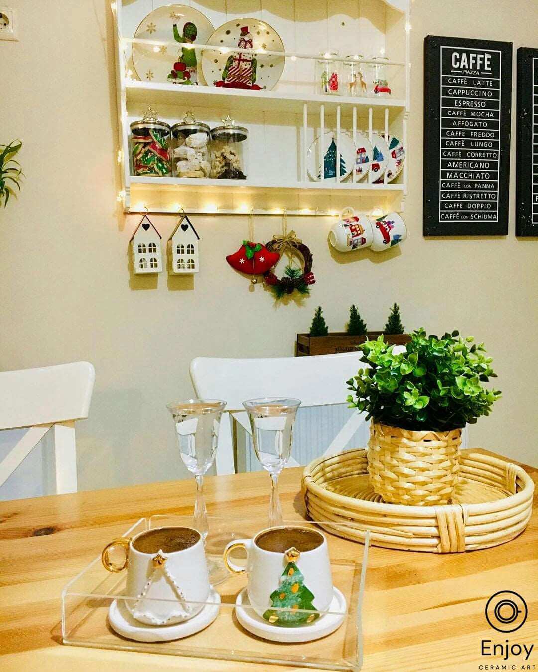 Handcrafted 'Holiday Cheer' Christmas Tree Ceramic Espresso Cup & Saucer Set - 5.4oz Festive Gift for Coffee Lovers