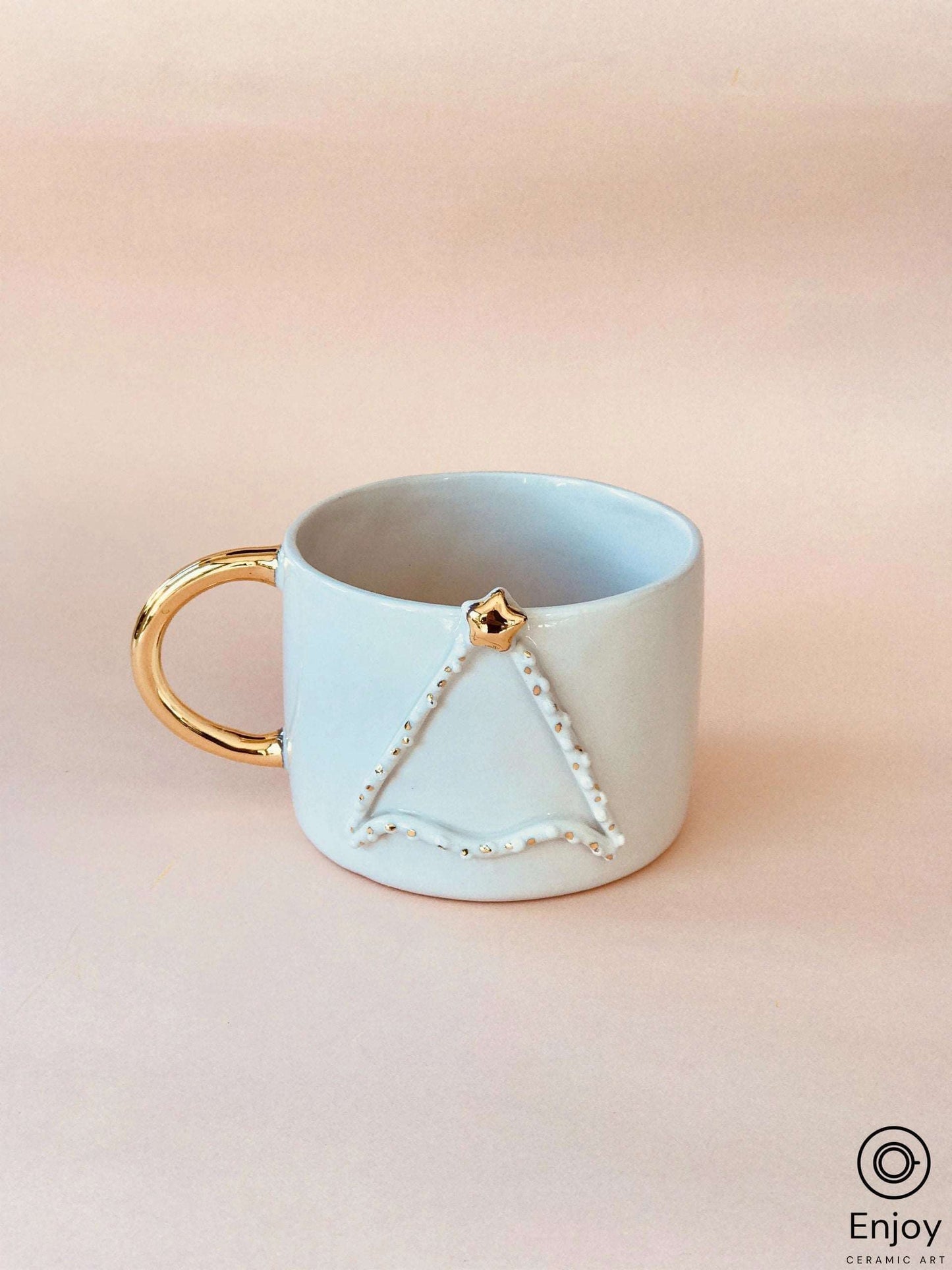 Handmade Christmas Tree Mug With Gold Handle 10 oz, Coffee & Hot Cocoa Mug, Christmas Gift Ideas, Secret Santa Gift, Christmas Stocking Stuffer