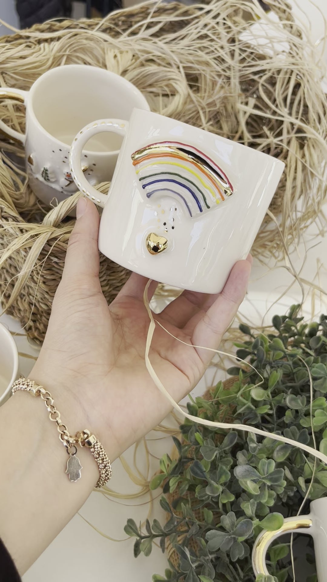 Handmade Rainbow Mug with Gold Heart - Rainbow Coffee Mug - Rainbow Gifts - Rainbow Coffee CupDo you want to add a little bit of color to your life?