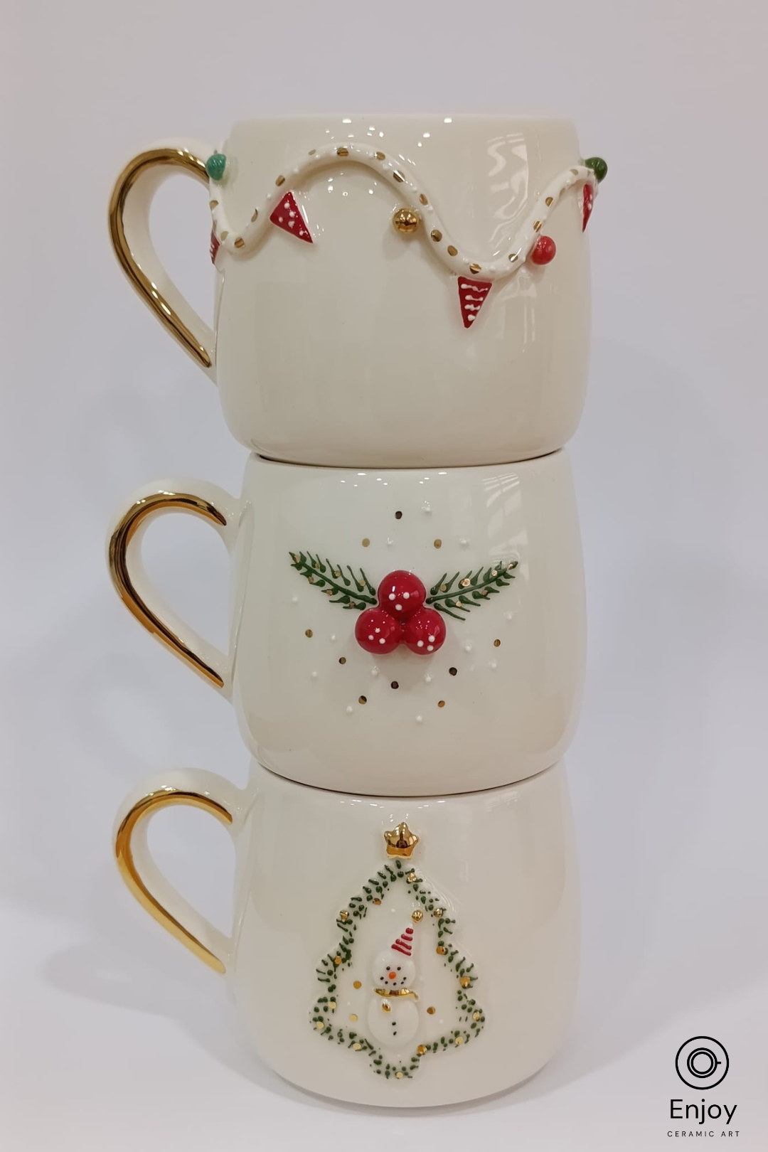 Christmas Cheer Handmade Mug Set (Set of 3 – 10oz)