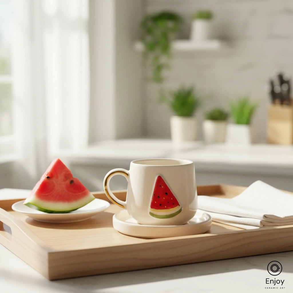 Handmade Watermelon Espresso Cup with Saucer – 5.4oz Ceramic Cup