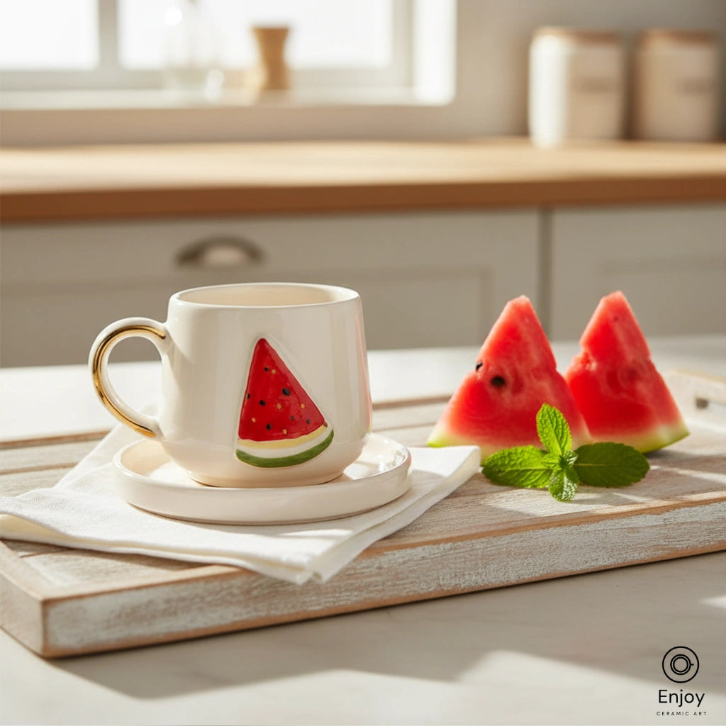Handmade Watermelon Espresso Cup with Saucer – 5.4oz Ceramic Cup