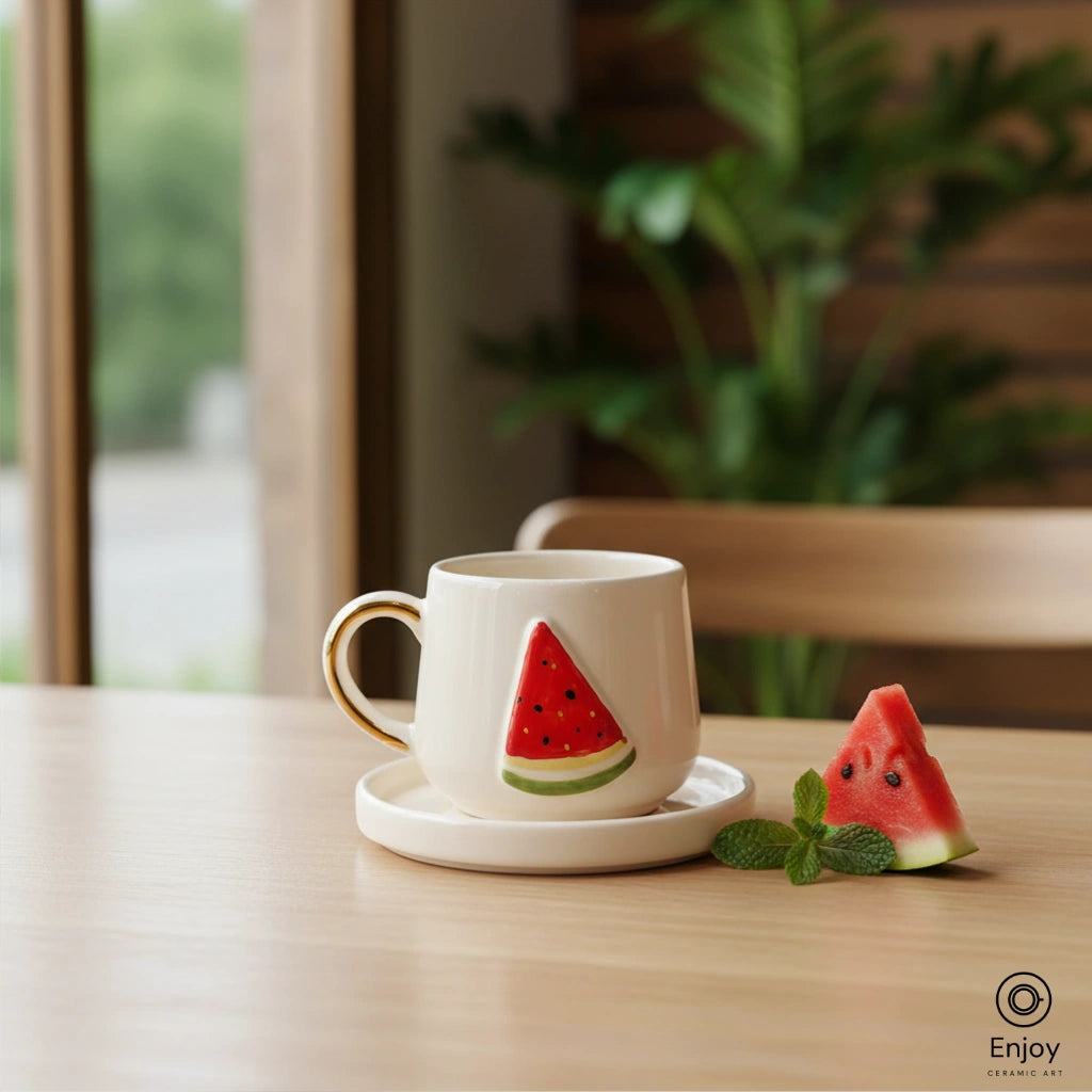 Handmade Watermelon Espresso Cup with Saucer – 5.4oz Ceramic Cup