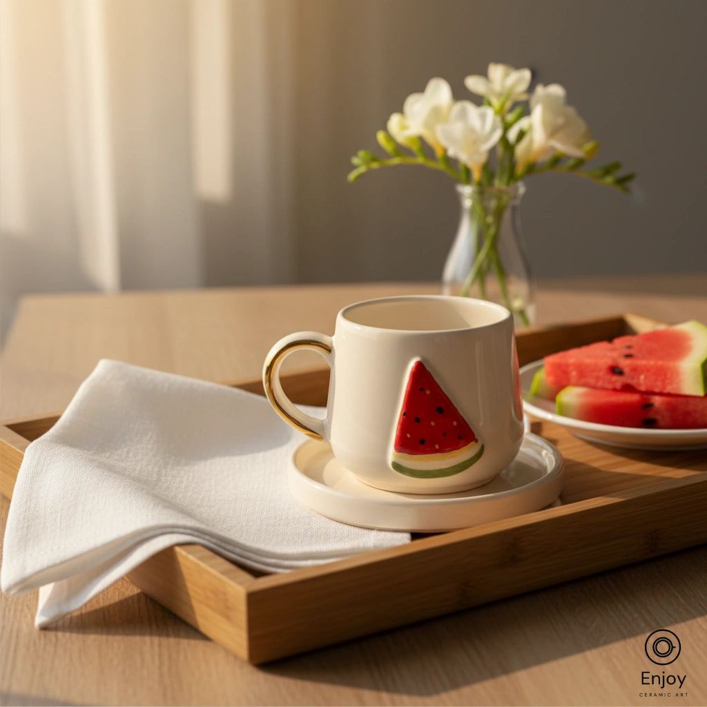 Handmade Watermelon Espresso Cup with Saucer – 5.4oz Ceramic Cup