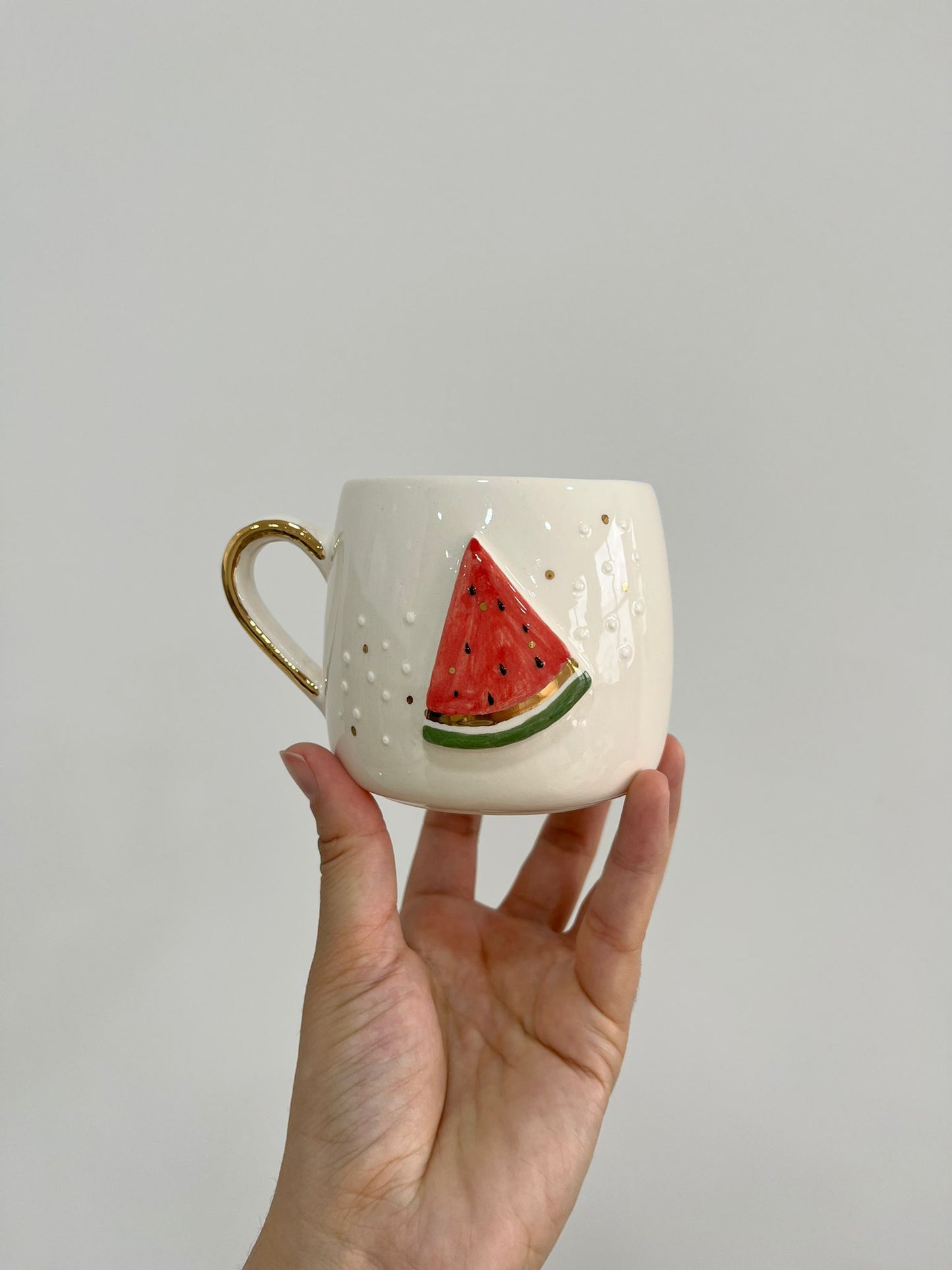 Handcrafted Watermelon Mug with Gold Handle - A Slice of Summer