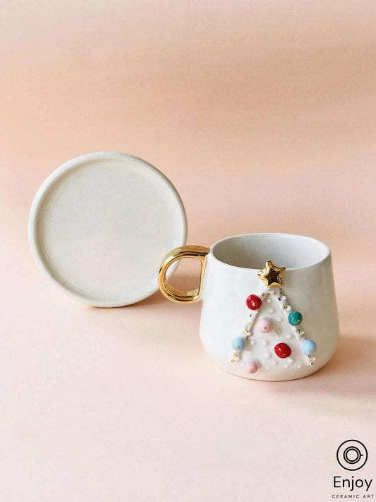 Handcrafted 'Pandora' Heart-Shaped Ceramic Espresso Cup & Saucer