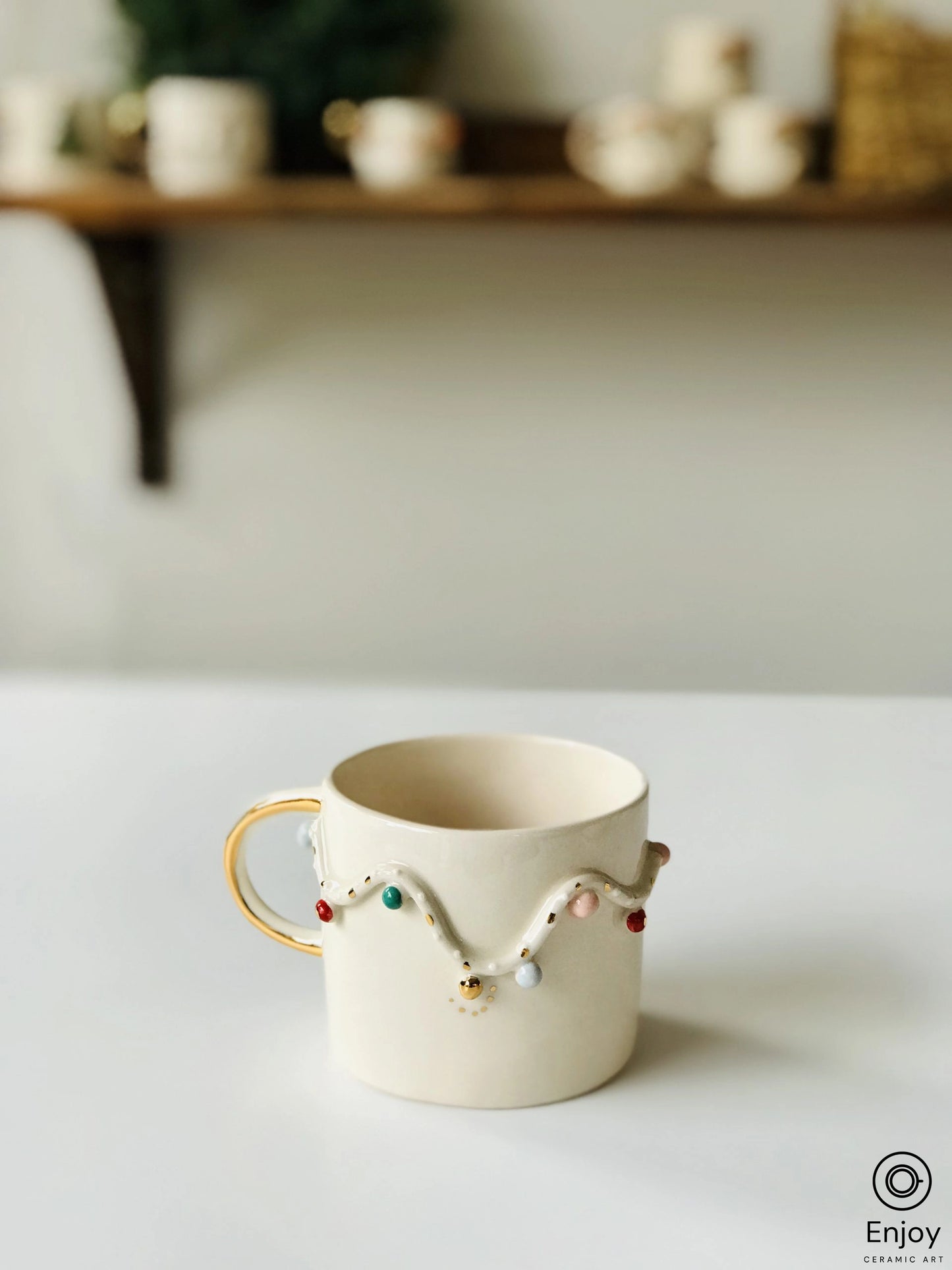 Handmade Christmas Lights Ceramic Coffee Mug - Unique Handmade Gift with Holiday Spirit