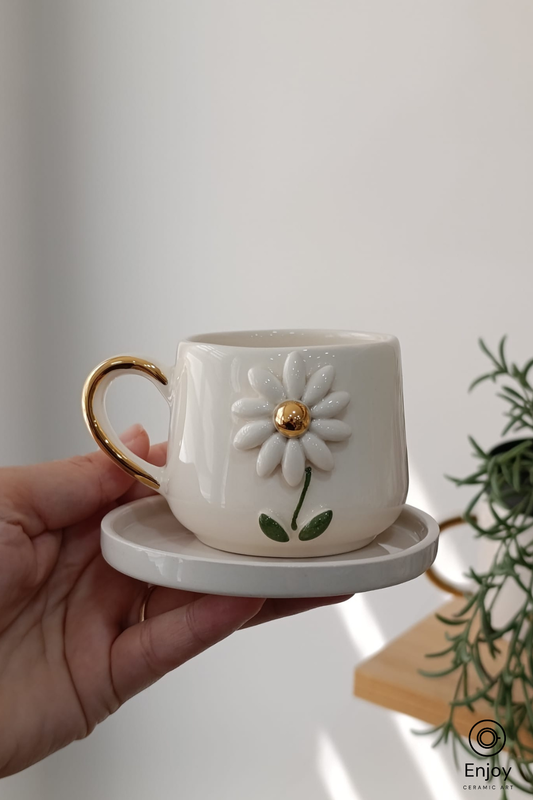 Daisy Delight: Handmade Daisy Espresso Cup Set, 5.4 oz