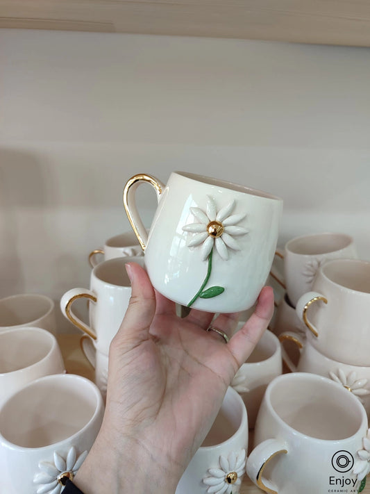 Daisy Mug - Handmade Artisan Daisy Ceramic Coffee Mug,10oz