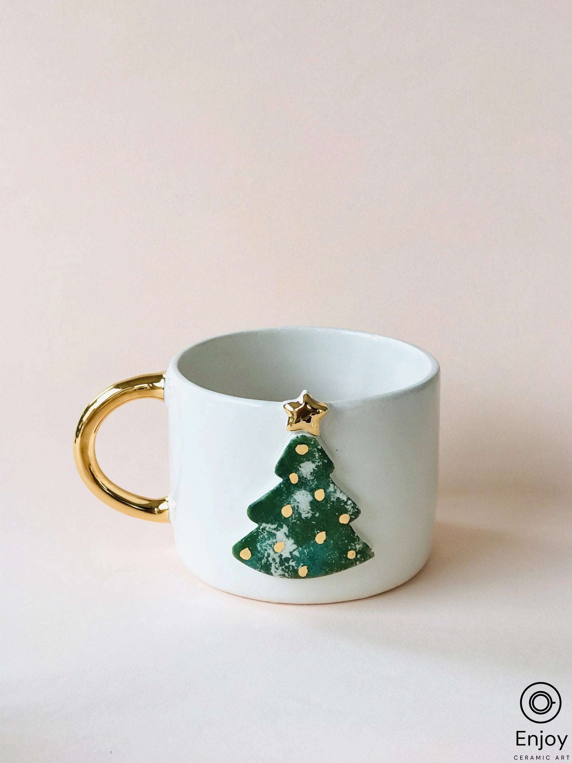 Handcrafted Christmas Tree Ceramic Coffee Mug - Unique Holiday