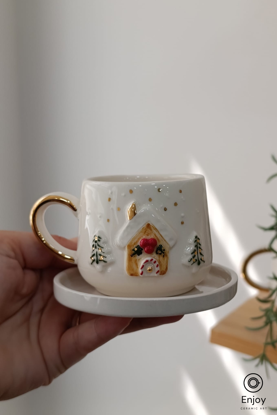 Handmade Gingerbread House Espresso Cup with Saucer – 5.4oz – Enjoy ...