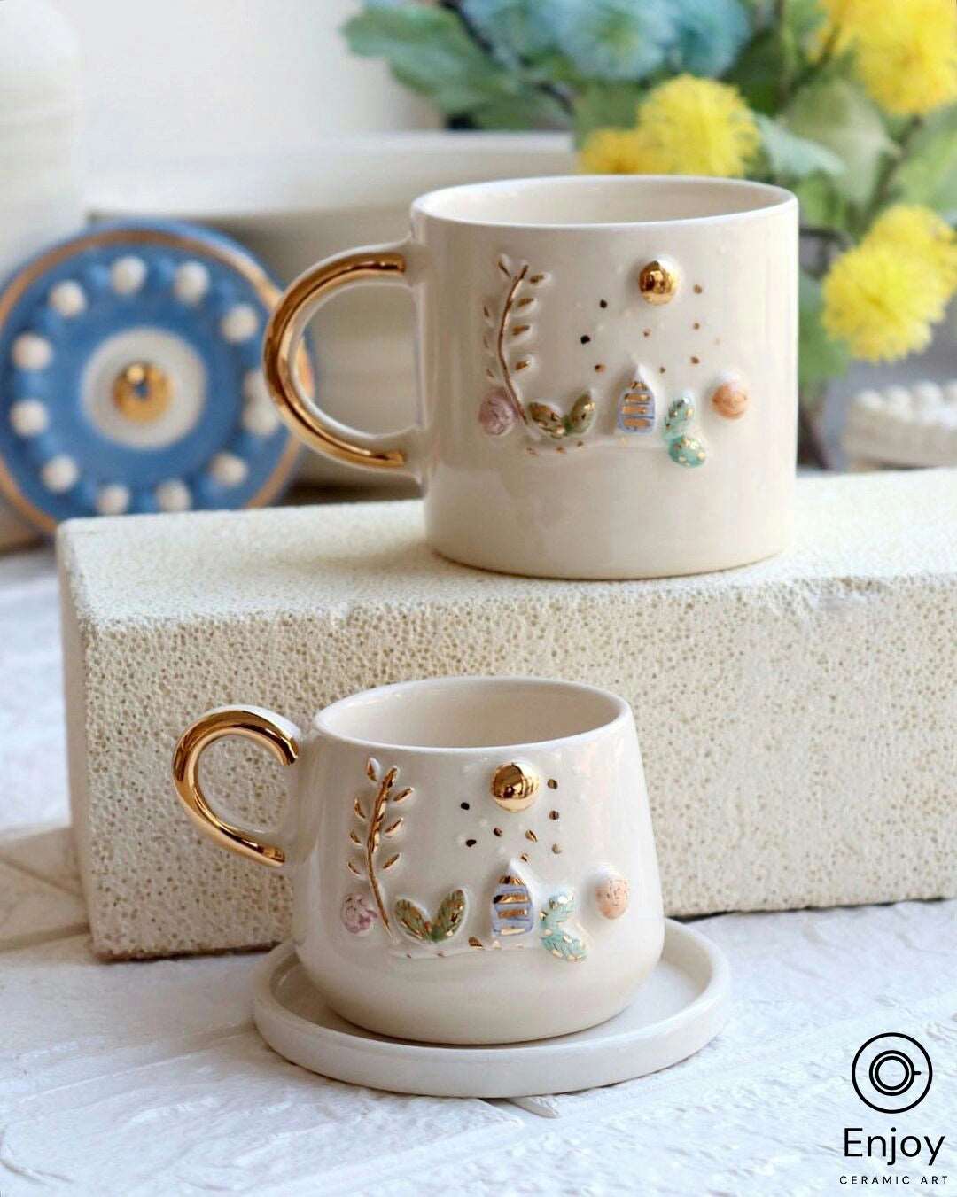  Green and Beige Pottery Mug - Handmade Coffee Cup - Espresso Cup  - Pottery Teacup - Birthday gift - Coffee Sets - Cute Cups : Handmade  Products