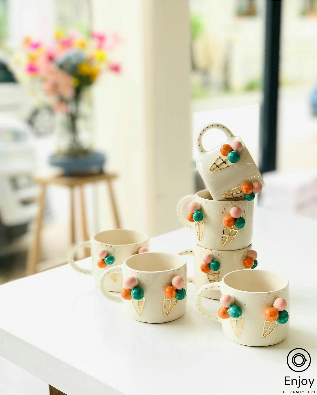 New Ceramic Ice Cream Mug Creative Water Cup Cartoon Breakfast Cup with  High Face Value Design Ice Cream Hand Cup Coffee Mug