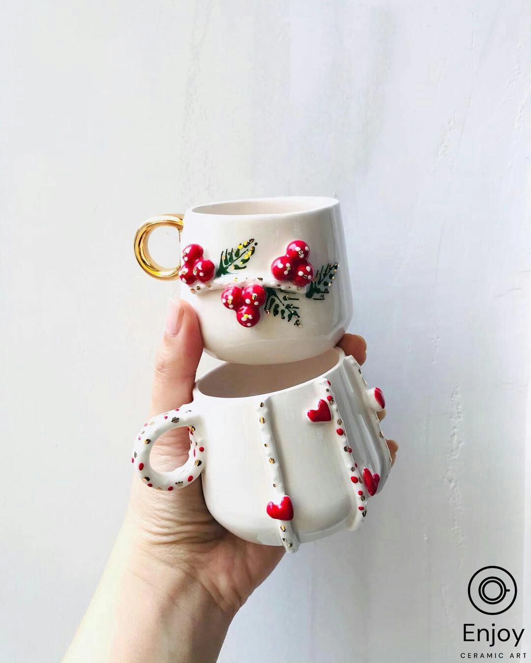 Handmade 'Love Way' Red Heart-Shaped Espresso Cup & Saucer Set - 5.4 oz, Ceramic Valentine's Espresso Mugs, Perfect Gift for Her