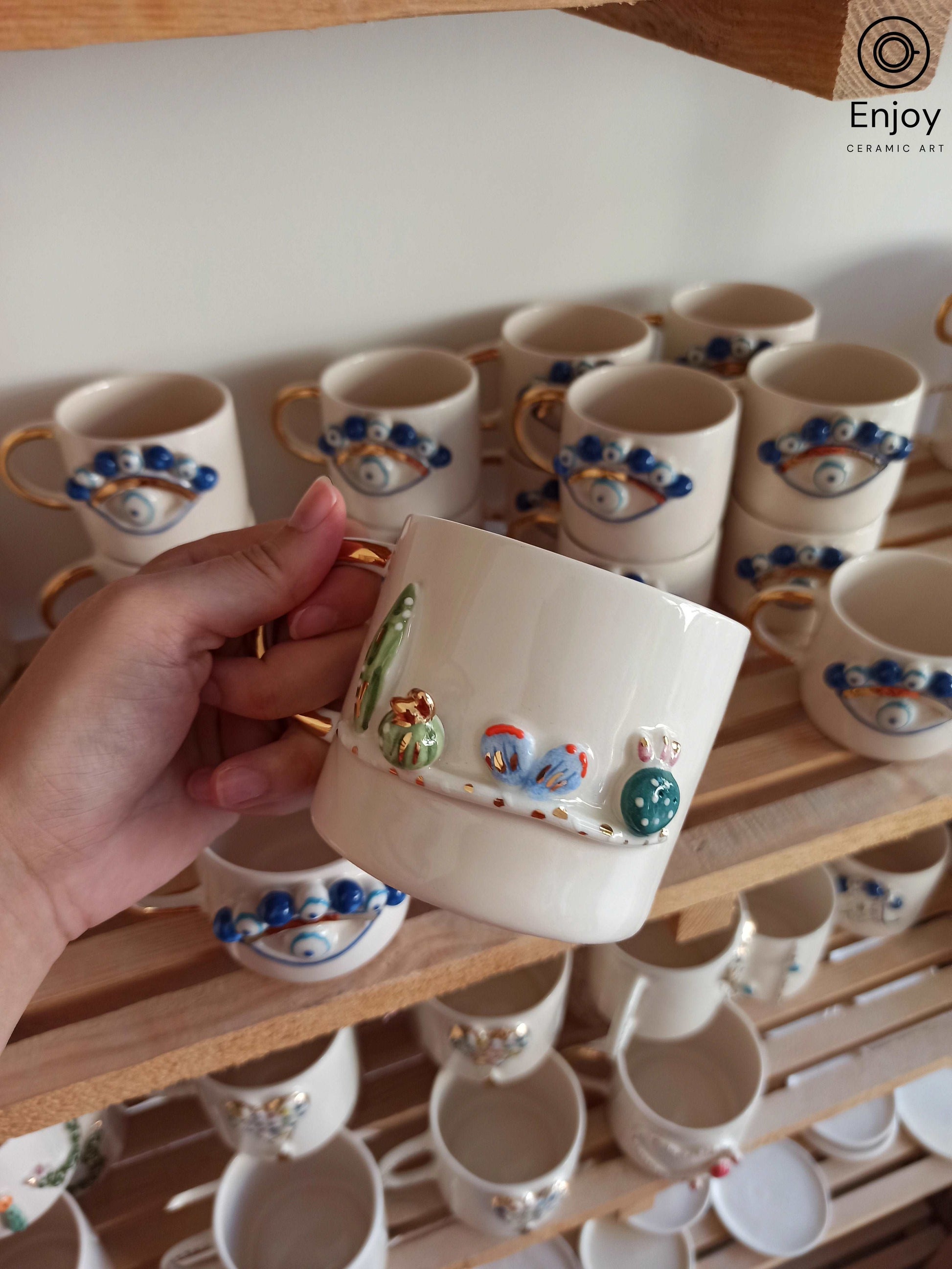 Handcrafted Cactus Ceramic Coffee Mug - Unique Hand Thrown Pottery