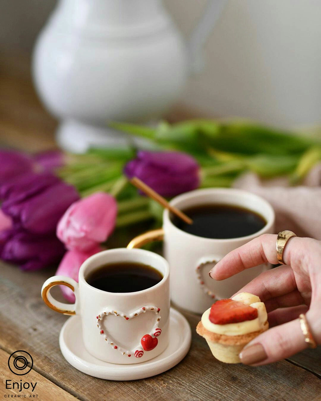 Two Strong Cups Of Coffee In Fancy Cups And Saucers Stock Photo