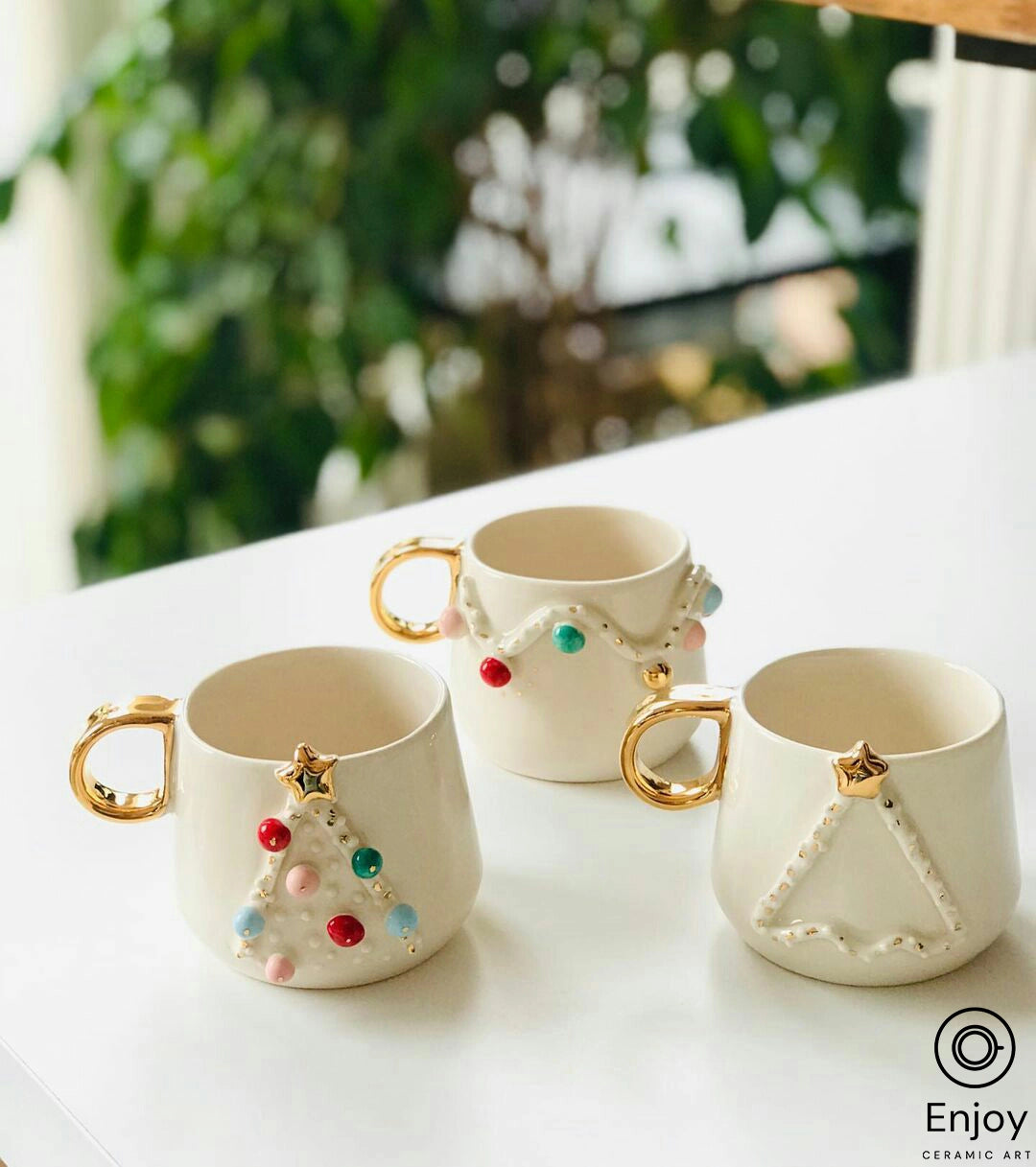 Handcrafted 'Holiday Cheer' Christmas Tree Ceramic Espresso Cup & Saucer Set - 5.4oz Festive Gift for Coffee Lovers