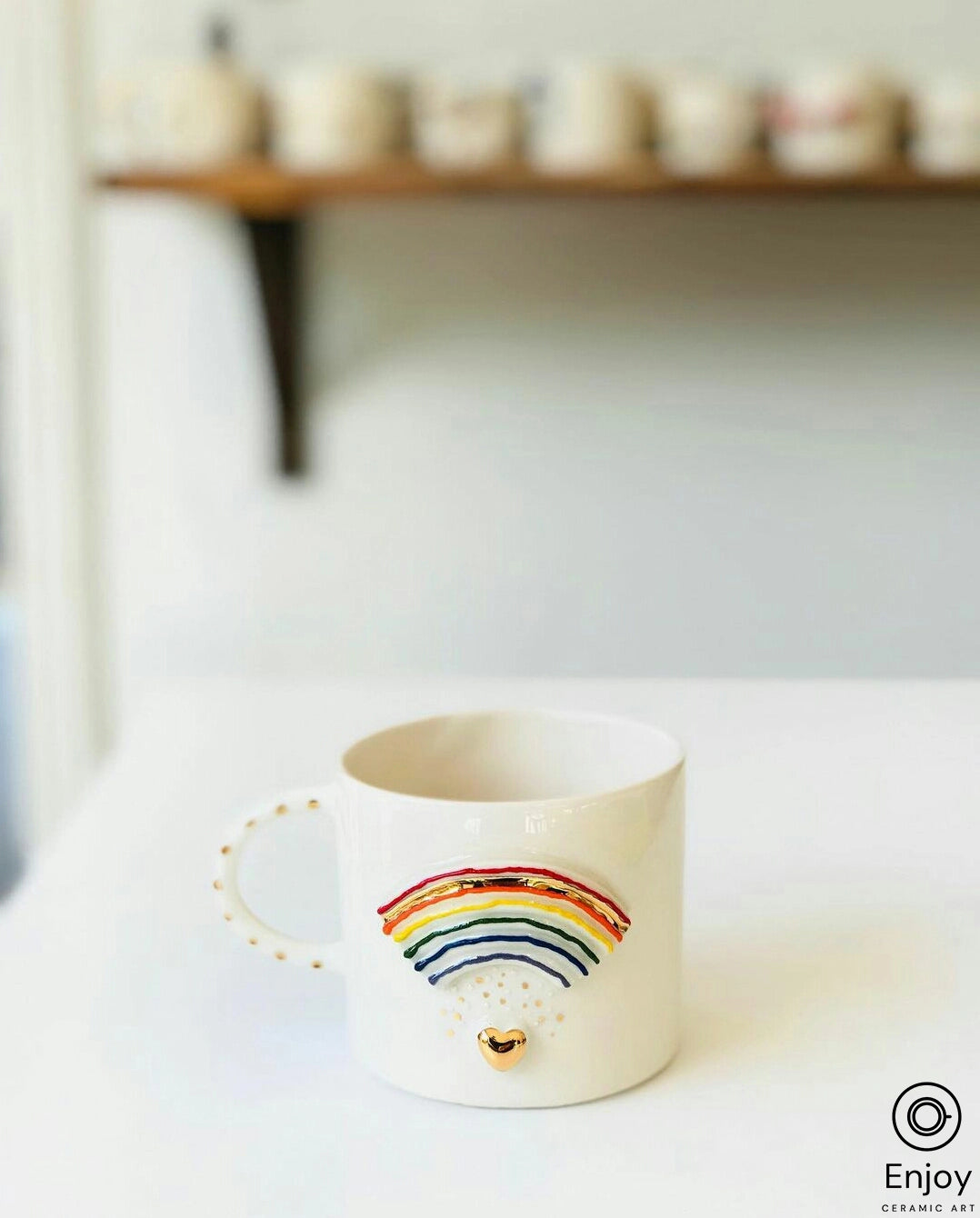 Handmade Rainbow Mug with Gold Heart - Rainbow Coffee Mug - Rainbow Gifts - Rainbow Coffee CupDo you want to add a little bit of color to your life?