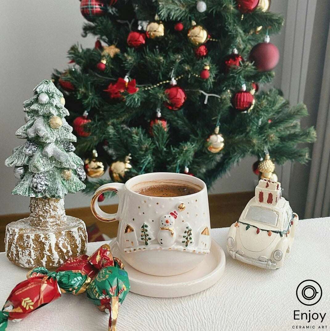 Handcrafted Snowman Ceramic Espresso Cup & Saucer – Enjoy Ceramic Art