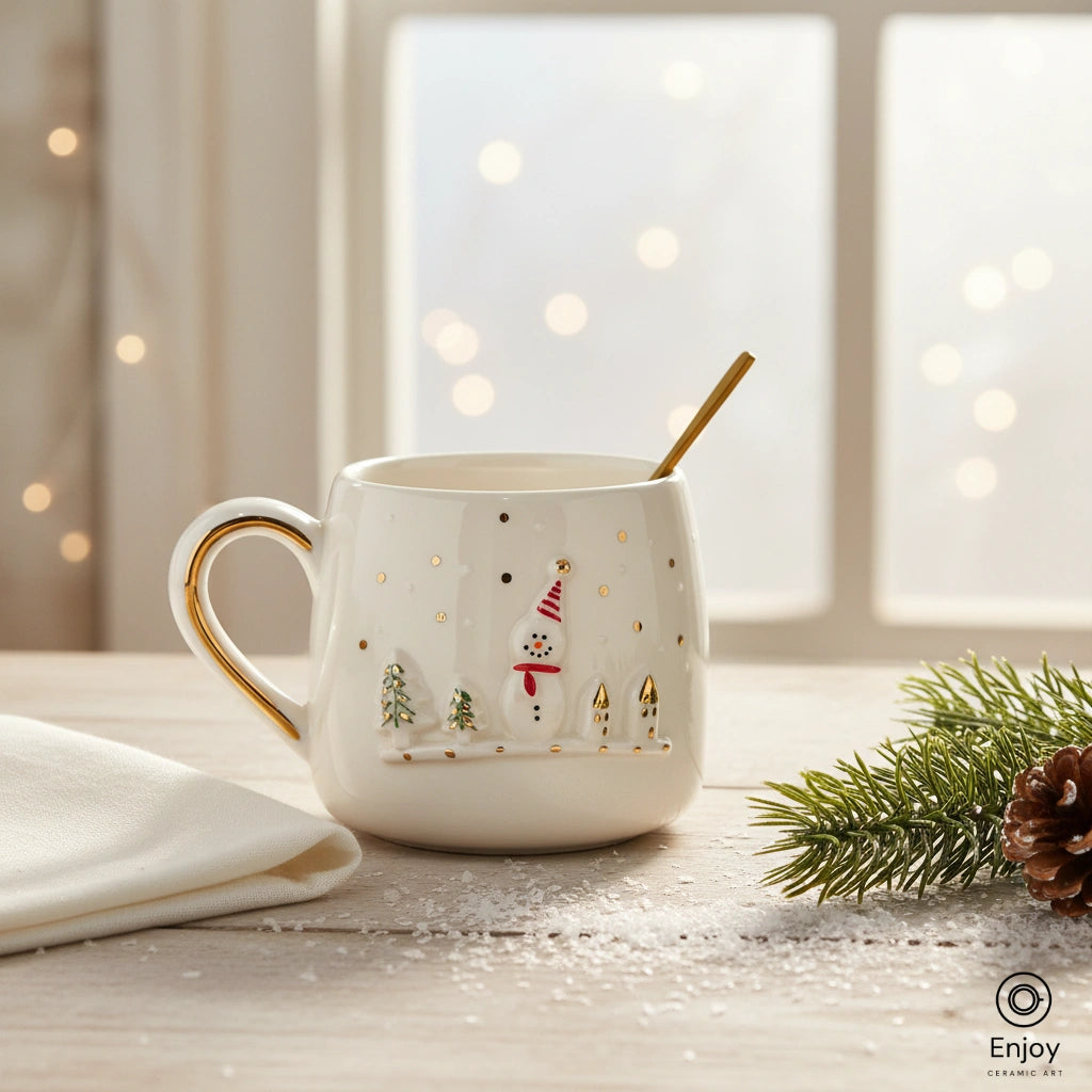 手作りセラミック雪だるまエスプレッソマグ - ユニークなクリスマス 手作りセラミック雪だるまエスプレッソマグ - ユニークなクリスマス