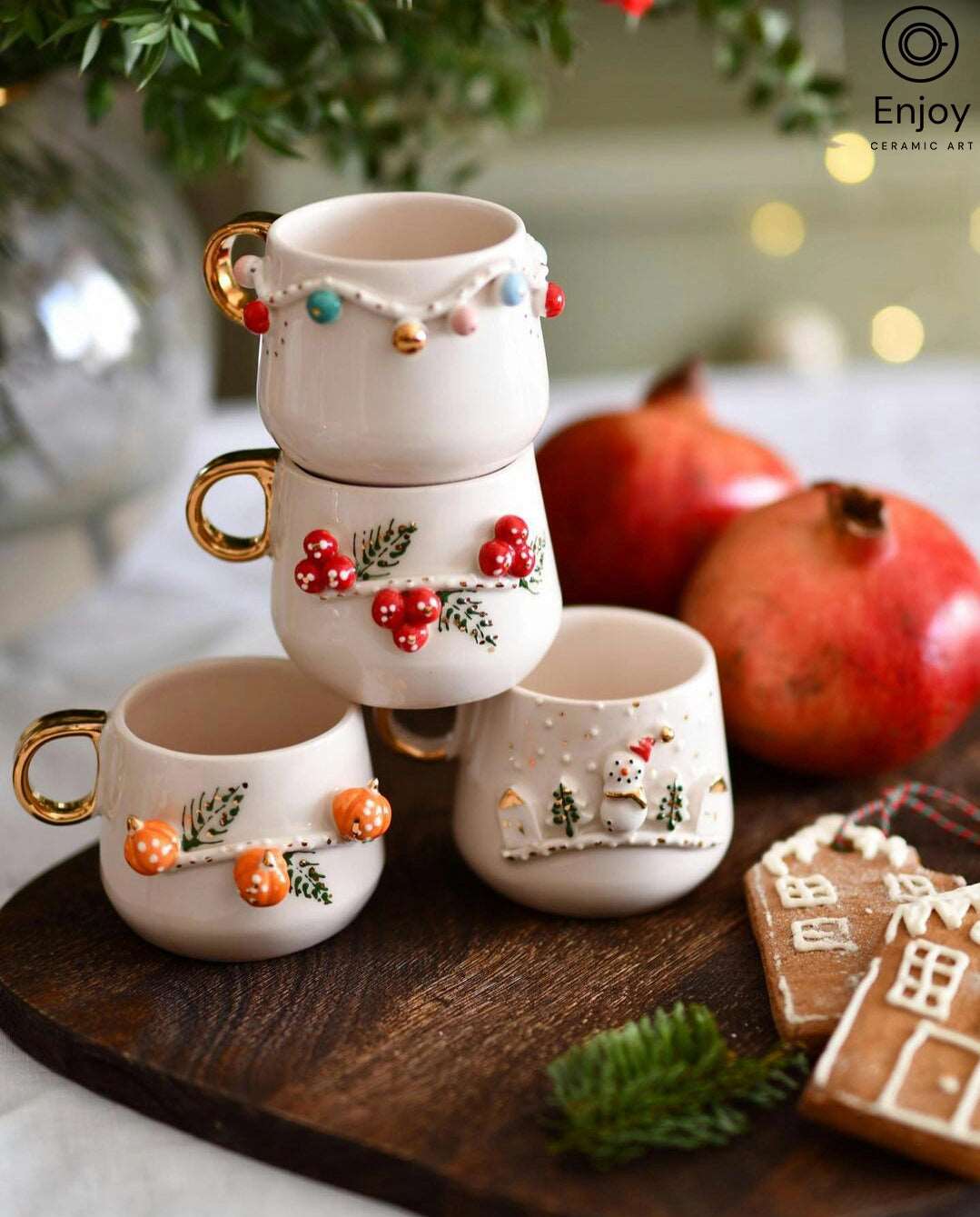 Handcrafted 'Frosty Charm' Snowman Ceramic Espresso Cup & Saucer