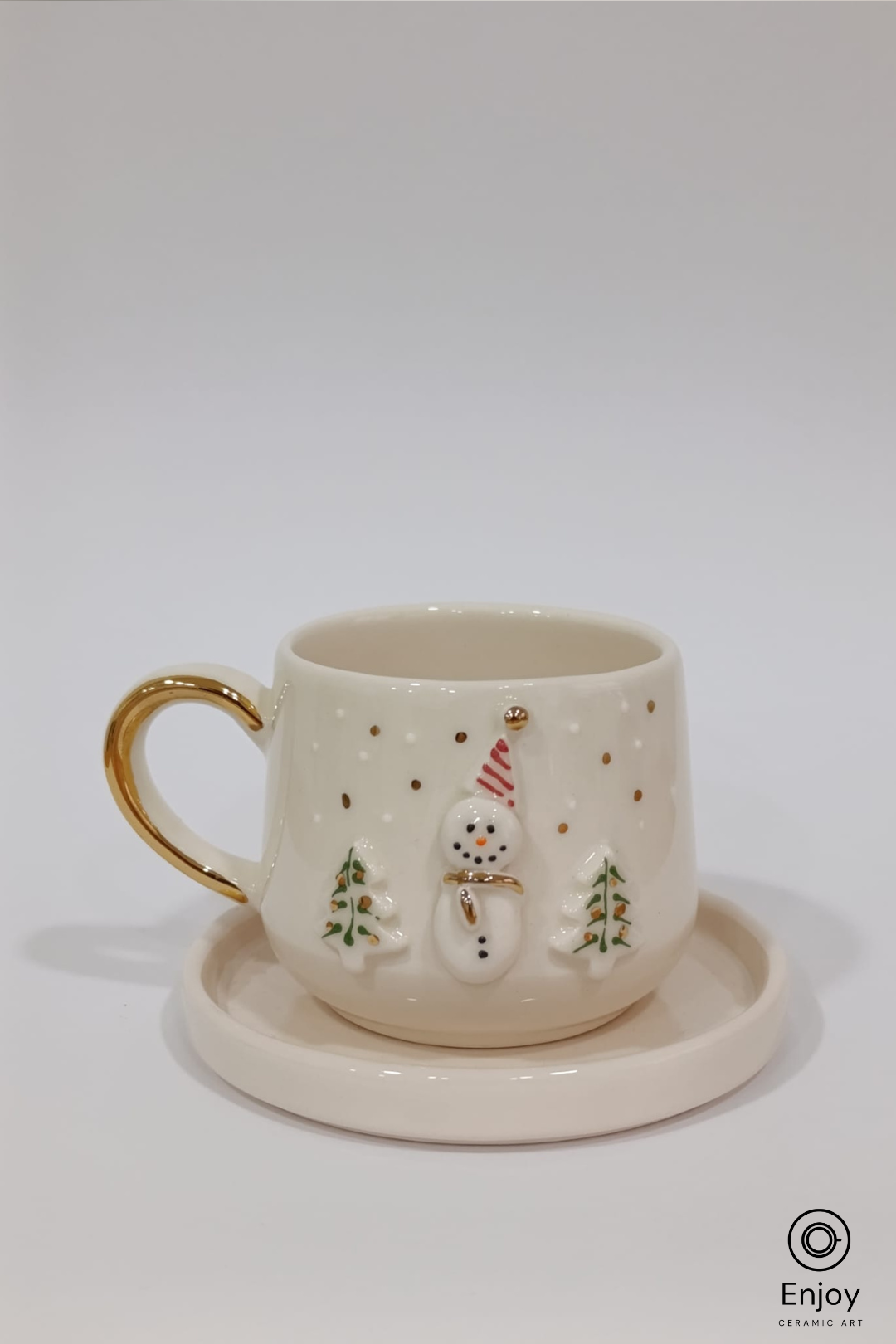 Handmade Snowman Espresso Cup with Saucer – 5.4oz Ceramic Christmas Cup