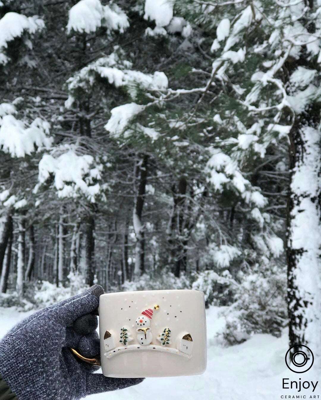 Handmade Snowman Mug With Gold Handle 10 oz, Snowman Coffee Mug, Snowman Cup, Christmas Gift Ideas, Secret Santa Gift