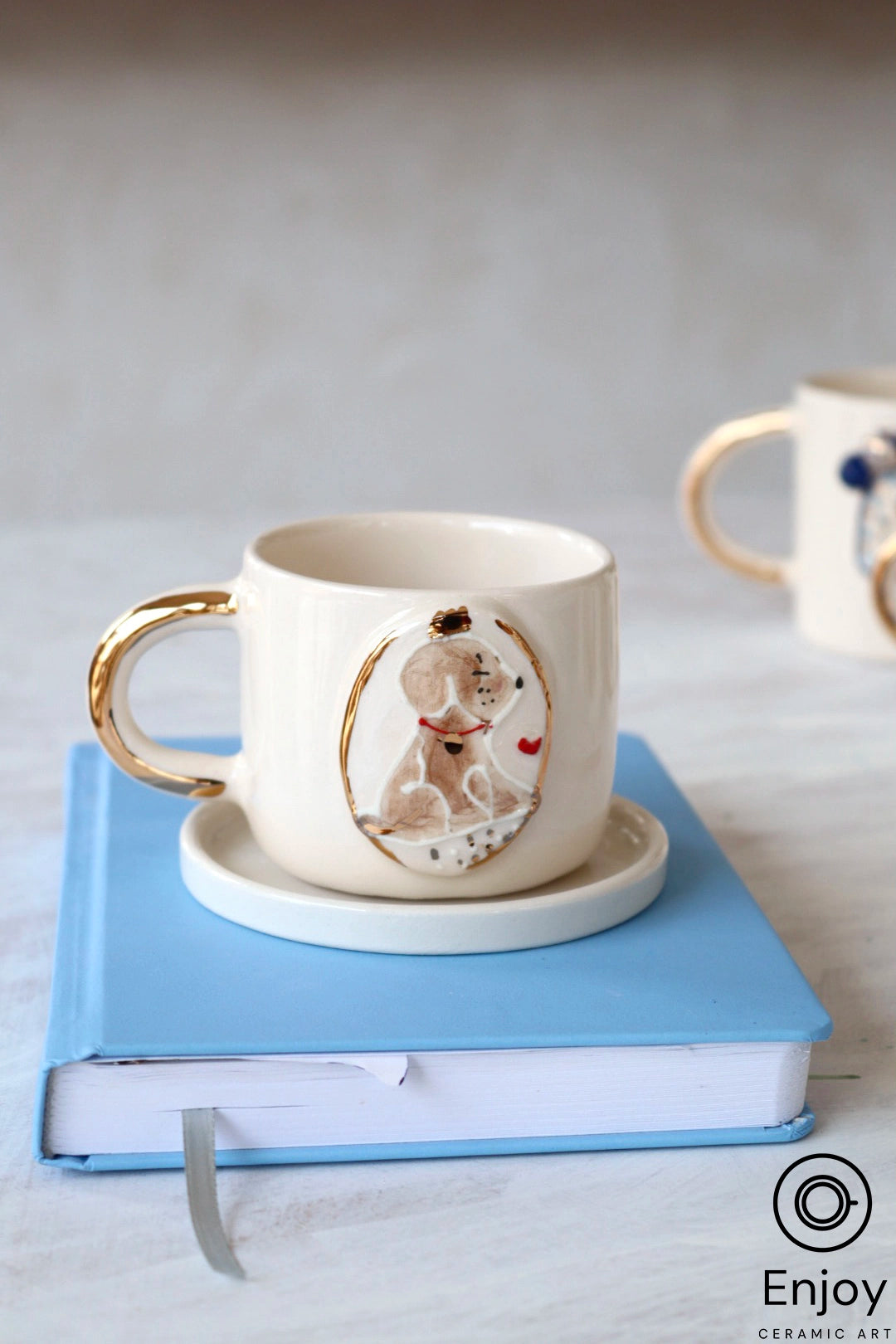 Handcrafted 'Puppy Love' Espresso Cup & Saucer Set - Cute Dog Ceramic Espresso Cup - Perfect Gift for Dog Lovers