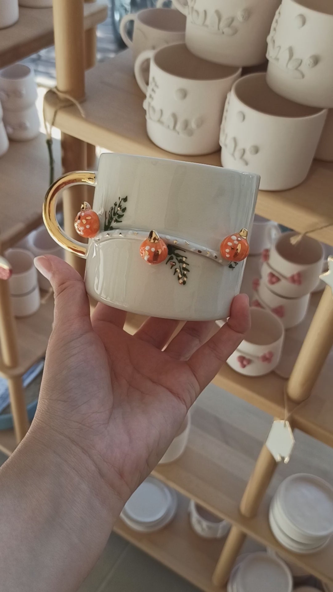 Handmade Pumpkin Mug with Gold Handle 10 oz, Pumpkin Spice Mug, Halloween Ceramic Mug, Thanksgiving Gifts Ideas, Pumpkin spice latte, Fall vibes